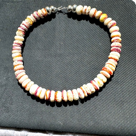Hand Crafted Jewelry - Hand Crafted “One of a Kind” Multi-Colored Soiny Oyster & Sterling Silver Choker